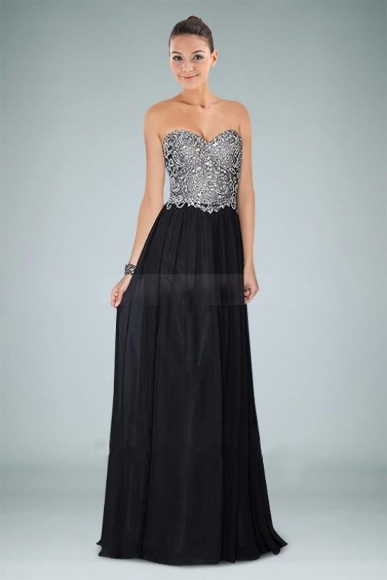 Sheath/Column Beaded Sweetheart Long Black Chiffon Prom Evening Formal Dresses ED010942 Sheath/Column Beaded Sweetheart Long Black Chiffon Prom Evening Formal Dresses ED010942