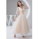 A-Line V-Neck Half Sleeve Applique Tulle Prom Evening Formal Dresses ED010943