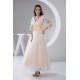 A-Line V-Neck Half Sleeve Applique Tulle Prom Evening Formal Dresses ED010943