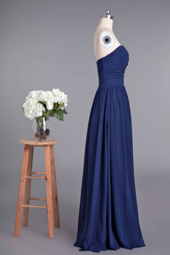 A-Line Sweetheart Navy Blue Long Chiffon Prom Evening Formal Dresses ED010956
