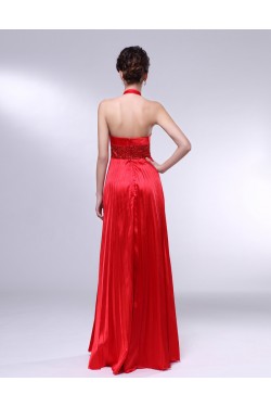 A-Line Halter Beaded Pleated Long Red Prom Evening Formal Dresses ED010970