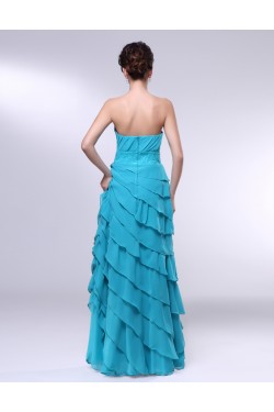 A-Line Strapless Beaded Long Blue Chiffon Prom Evening Formal Dresses ED010974
