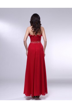 A-Line Strapless Beaded Long Red Chiffon Prom Evening Formal Dresses ED010979