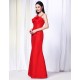 Trumpet/Mermaid Spaghetti Strap Long Red Prom Evening Bridesmaid Dresses ED010999