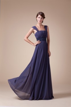 A-Line Beading Straps Floor-Length Chiffon Long Prom Evening Formal Dresses 02020005