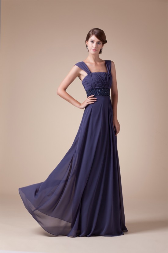 A-Line Beading Straps Floor-Length Chiffon Long Prom Evening Formal Dresses 02020005