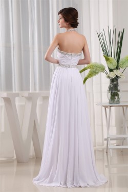 A-Line Chiffon Halter Sleeveless Long White Prom/Formal Evening Dresses 02020010