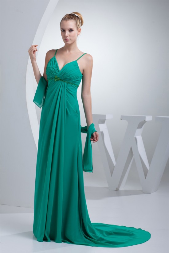 A-Line Chiffon Spaghetti Strap Long Green Prom/Formal Evening Maternity Dresses 02020014