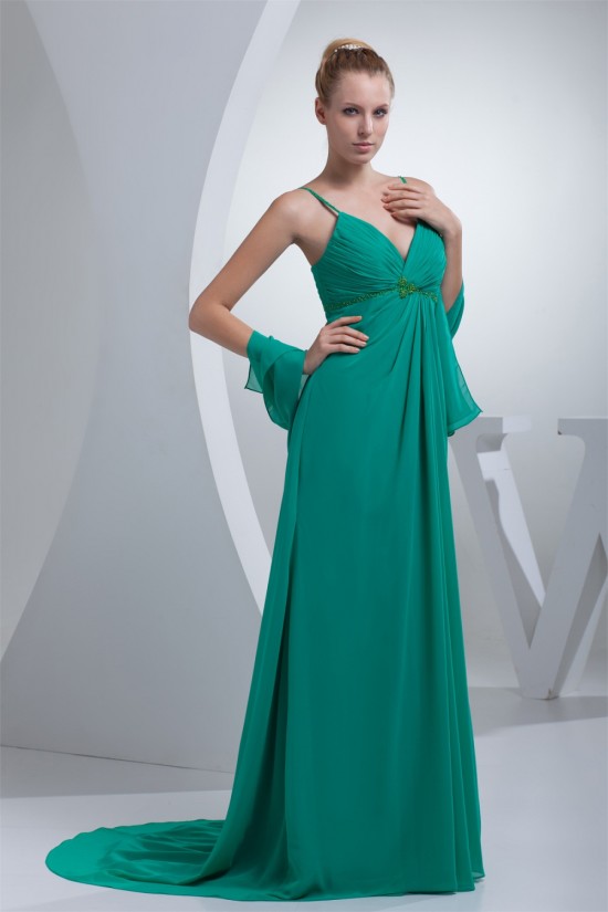 A-Line Chiffon Spaghetti Strap Long Green Prom/Formal Evening Maternity Dresses 02020014