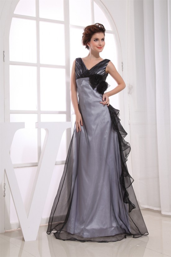 A-Line Handmade Flowers Floor-Length V-Neck Evening Mother of the Bride Dresses 02020021 A-Line Handmade Flowers Floor-Length V-Neck Evening Mother of the Bride Dresses 02020021