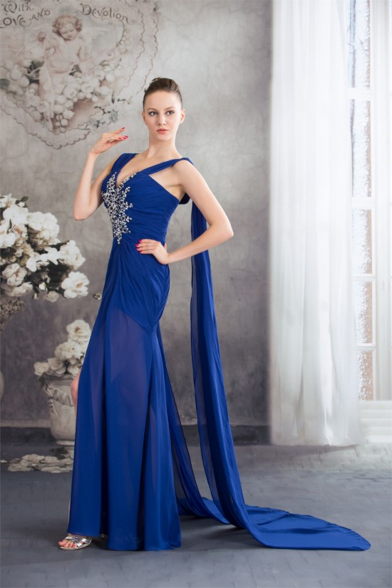 Sheath/Column Sequins Ruffles Chiffon Long Blue Prom/Formal Evening Dresses 02020037 Sheath/Column Sequins Ruffles Chiffon Long Blue Prom/Formal Evening Dresses 02020037