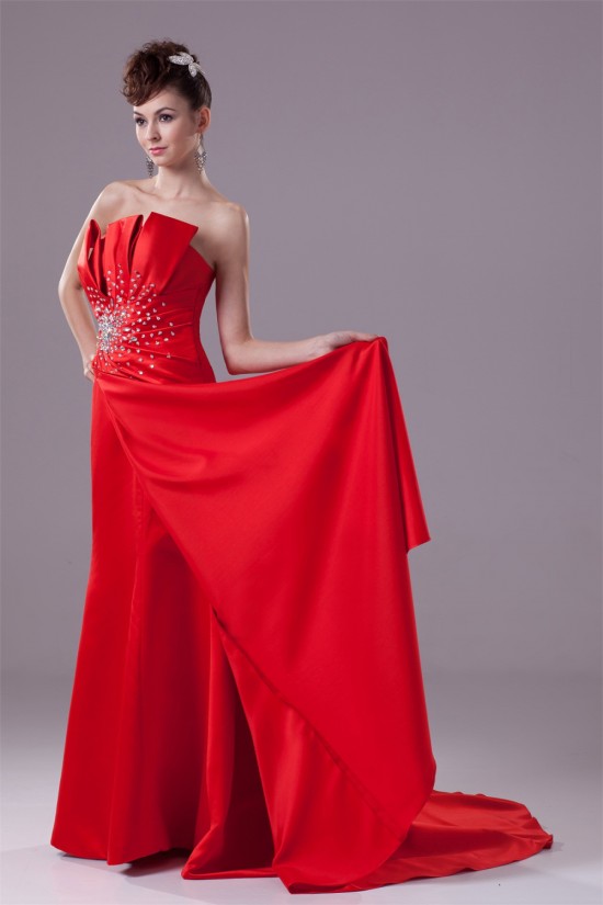 A-Line Sleeveless Strapless Beading Puddle Train Long Red Prom/Formal Evening Dresses 02020040 A-Line Sleeveless Strapless Beading Puddle Train Long Red Prom/Formal Evening Dresses 02020040