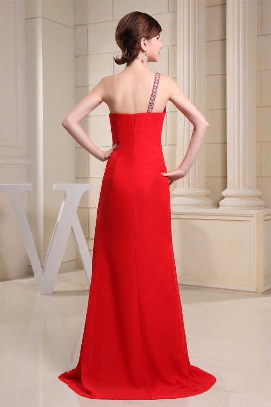 Beading One-Shoulder Sleeveless Long Red Chiffon Prom Evening Bridesmaid Dresses 02020083 Beading One-Shoulder Sleeveless Long Red Chiffon Prom Evening Bridesmaid Dresses 02020083