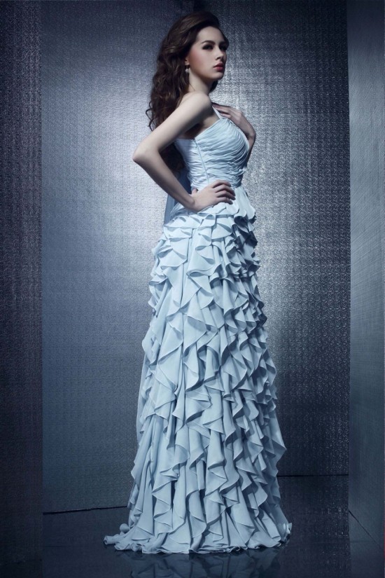 Sheath/Column One-Shoulder Long Chiffon Prom Evening Party Dresses 02021001