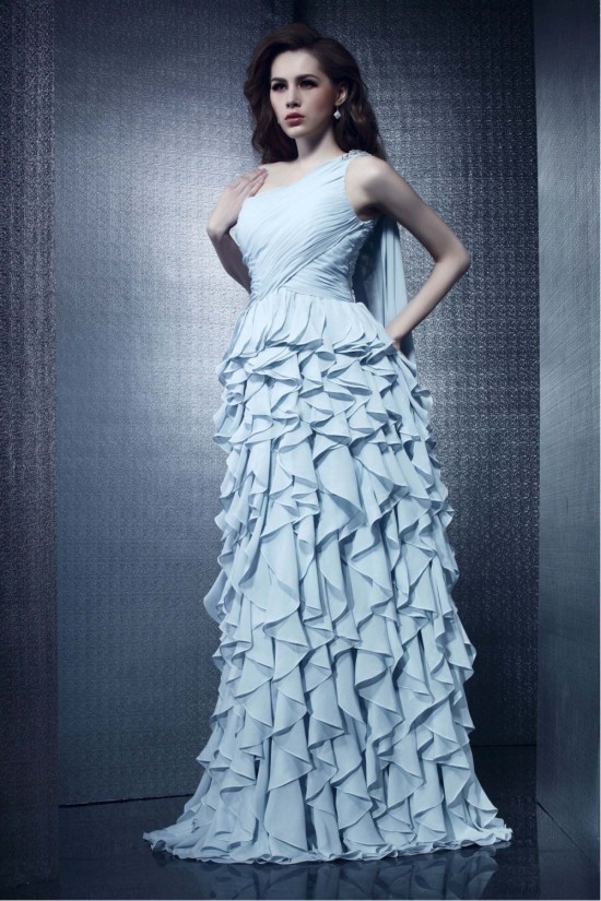 Sheath/Column One-Shoulder Long Chiffon Prom Evening Party Dresses 02021001