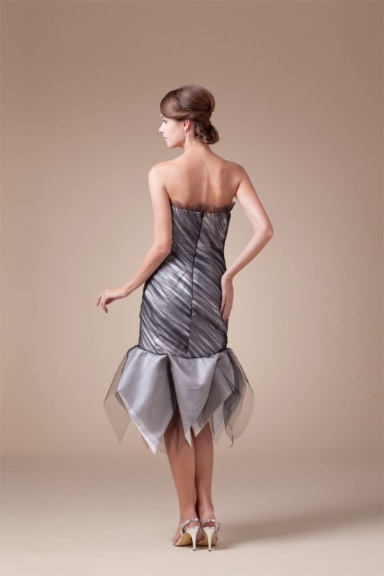 Short Strapless Black Tulle Prom Evening Party Dresses 02021010