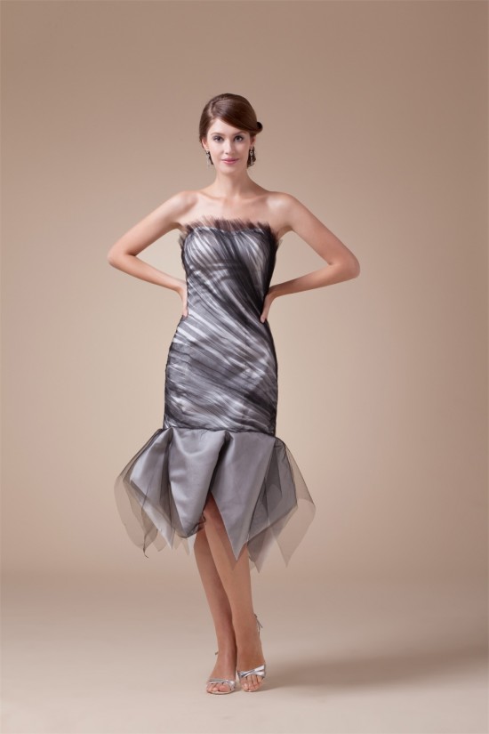 Short Strapless Black Tulle Prom Evening Party Dresses 02021010