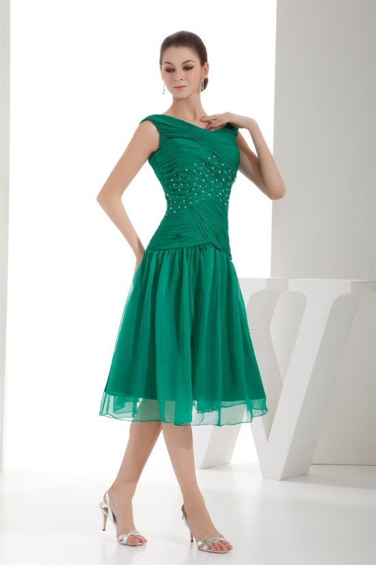 A-Line Beaded Short Green Evening Party Mother of the Bride Dresses 02021023