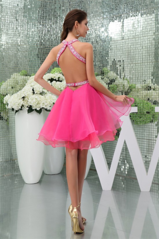 A-Line Sleeveless Short/Mini Beading Halter Prom/Formal Evening Dresses 02021029