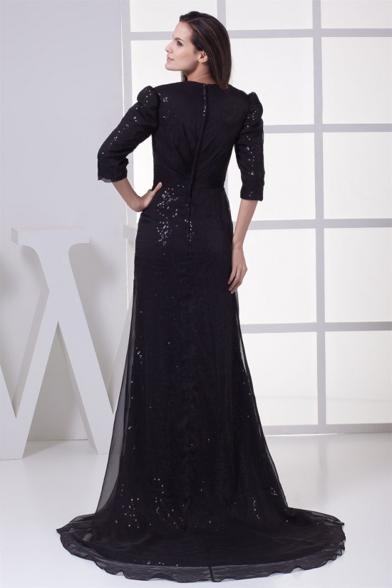 Brush Sweep Train 3/4 Length A-Line Criss Cross Long Black Sequins Prom/Formal Evening Dresses 02020105 Brush Sweep Train 3/4 Length A-Line Criss Cross Long Black Sequins Prom/Formal Evening Dresses 02020105