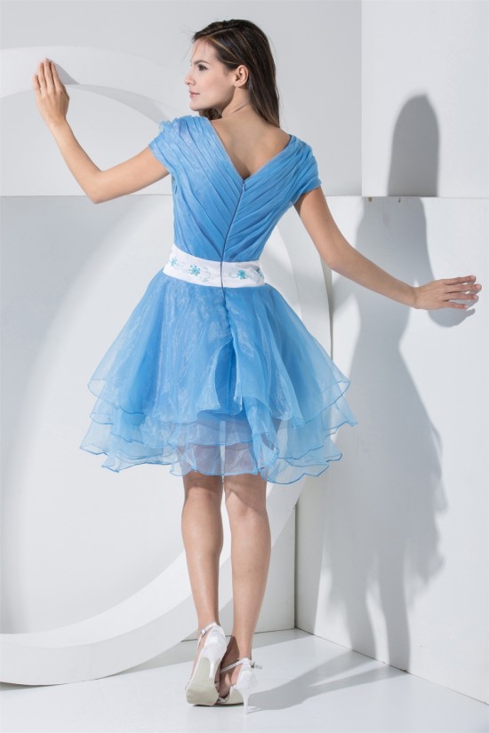 Capped Sleeves Beading A-Line Satin Organza Prom/Formal Evening Dresses 02021064 Capped Sleeves Beading A-Line Satin Organza Prom/Formal Evening Dresses 02021064