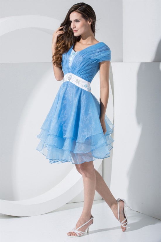 Capped Sleeves Beading A-Line Satin Organza Prom/Formal Evening Dresses 02021064 Capped Sleeves Beading A-Line Satin Organza Prom/Formal Evening Dresses 02021064