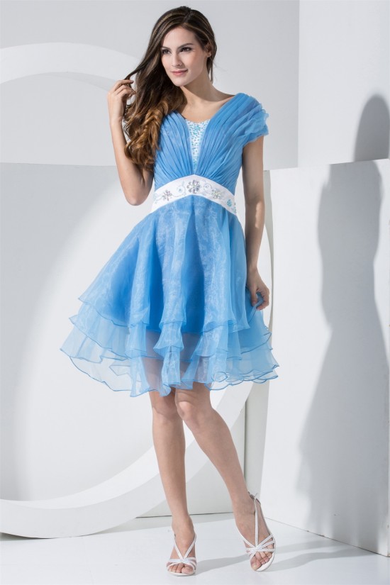 Capped Sleeves Beading A-Line Satin Organza Prom/Formal Evening Dresses 02021064 Capped Sleeves Beading A-Line Satin Organza Prom/Formal Evening Dresses 02021064