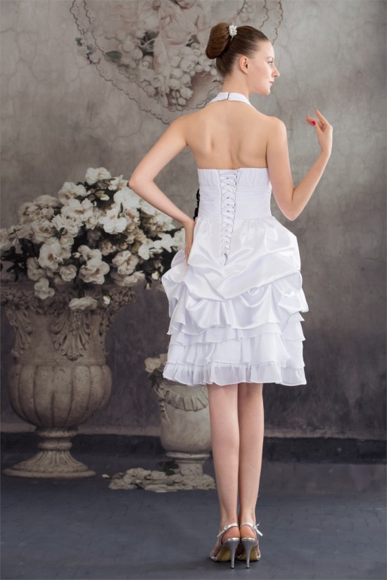 A-Line Halter Short White Homecoming Cocktail Party Bridesmaid Dresses 02021071