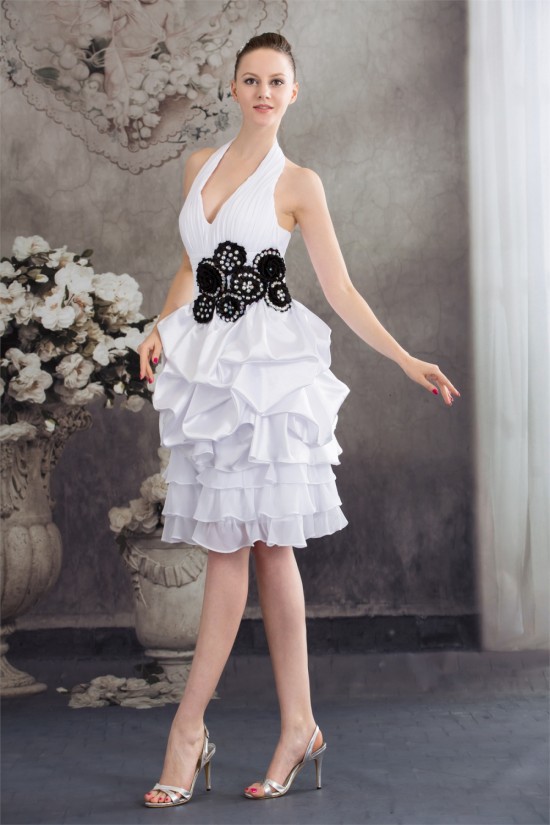 A-Line Halter Short White Homecoming Cocktail Party Bridesmaid Dresses 02021071