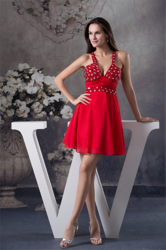 Chiffon Beading Sleeveless Short Red Prom/Formal Evening Dresses 02021074 Chiffon Beading Sleeveless Short Red Prom/Formal Evening Dresses 02021074