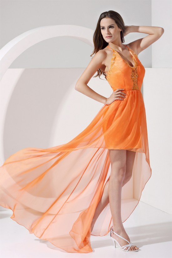 Lace A-Line Sleeveless Chiffon Elastic Silk like Satin Homecoming Dresses 02021093