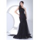 Brush Sweep Train Beading Mermaid/Trumpet One-Shoulder Long Black Prom/Formal Evening Dresses 02020110