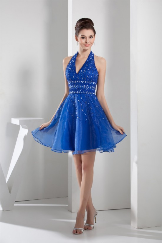 Short/Mini Halter Sleeveless Beading Organza Prom/Formal Evening Dresses 02021169