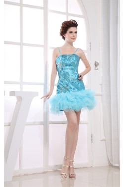 Short/Mini Ruffles Silk like Satin Fine Netting Prom/Formal Evening Dresses 02021176