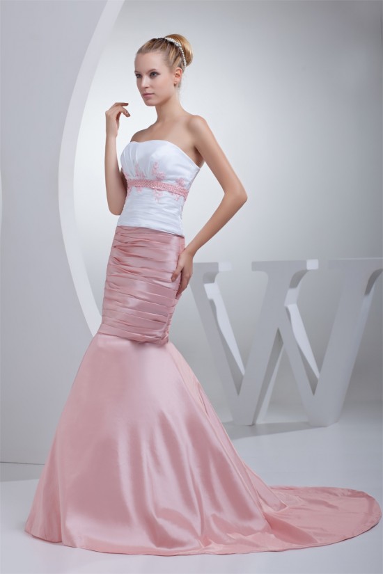 Trumpet/Mermaid Brush Sweep Train Beading Pink White Prom/Formal Evening Dresses 02020121 Trumpet/Mermaid Brush Sweep Train Beading Pink White Prom/Formal Evening Dresses 02020121