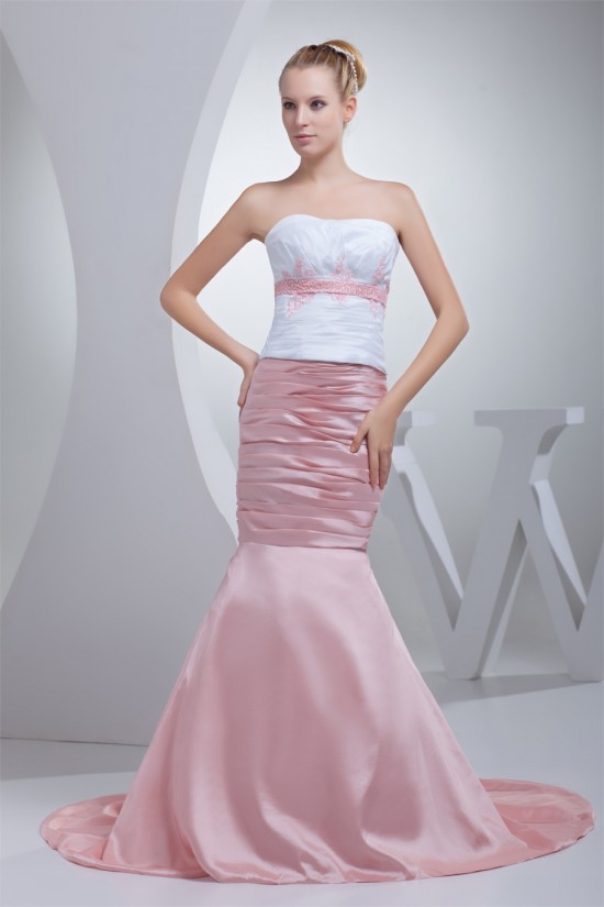 Trumpet/Mermaid Brush Sweep Train Beading Pink White Prom/Formal Evening Dresses 02020121 Trumpet/Mermaid Brush Sweep Train Beading Pink White Prom/Formal Evening Dresses 02020121