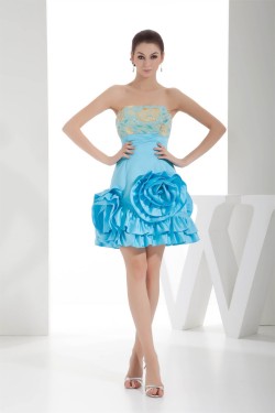 Strapless Pleats Knee-Length Sleeveless Prom/Formal Evening Dresses 02021245