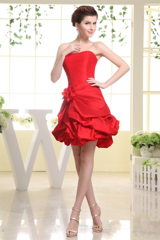 Taffeta A-Line Short/Mini Handmade Flowers Prom/Formal Evening Dresses 02021267