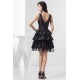 A-Line Sleeveless V-Neck Taffeta Lace Knee-Length Prom/Formal Evening Dresses 02021282