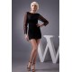 Amazing Long Sleeves Fine Netting Beading Bateau Little Black Dresses 02021283