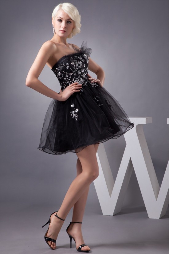 Sequins Satin Fine Netting A-Line Sleeveless Little Black Dresses 02021352 Sequins Satin Fine Netting A-Line Sleeveless Little Black Dresses 02021352