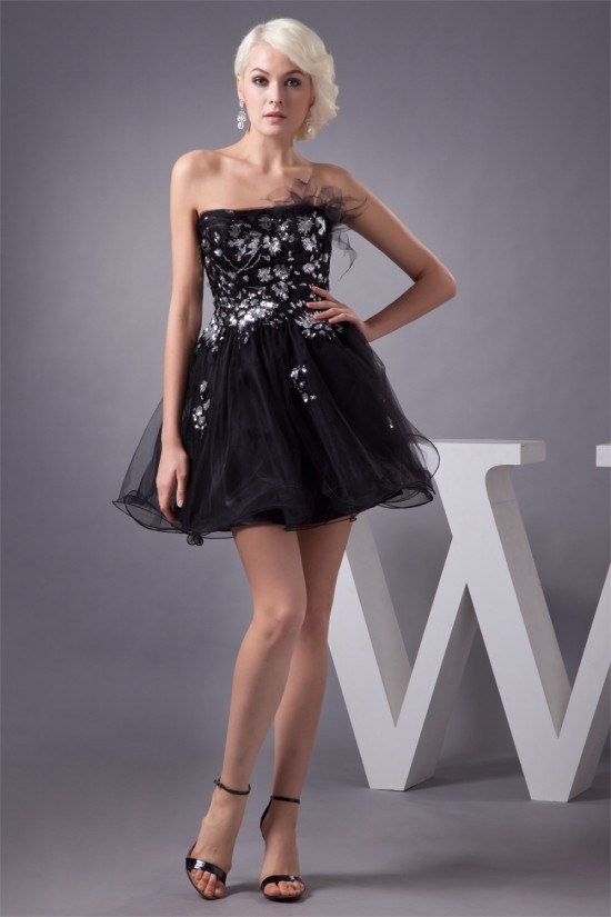 Sequins Satin Fine Netting A-Line Sleeveless Little Black Dresses 02021352 Sequins Satin Fine Netting A-Line Sleeveless Little Black Dresses 02021352