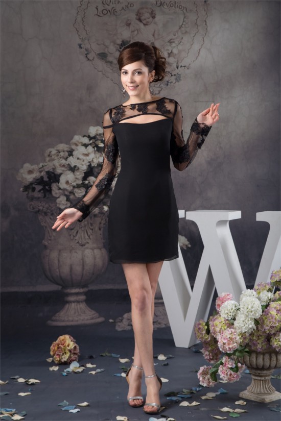 Sheath/Column Appliques High-Neck Chiffon Fine Netting Mother of the Bride Dresses 02021353 Sheath/Column Appliques High-Neck Chiffon Fine Netting Mother of the Bride Dresses 02021353