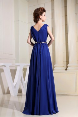 A-Line V-Neck Floor-Length Blue Chiffon Sleeveless Prom/Formal Evening Bridesmaid Dresses 02020136