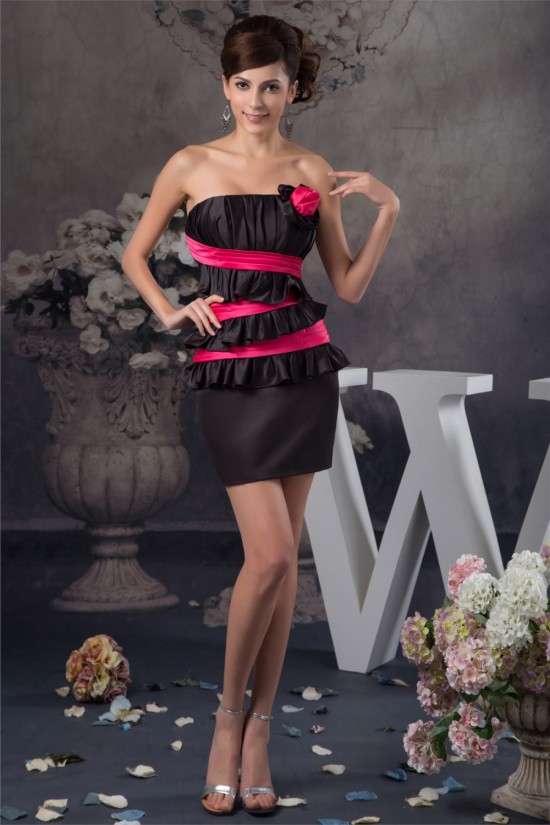 Short/Mini Strapless Sleeveless Handmade Flowers Prom/Formal Evening Dresses 02021396
