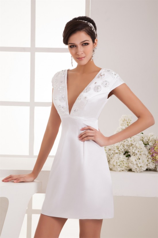 Short/Mini V-Neck Sheath/Column Elastic Woven Satin Prom/Formal Evening Dresses 02021398 Short/Mini V-Neck Sheath/Column Elastic Woven Satin Prom/Formal Evening Dresses 02021398