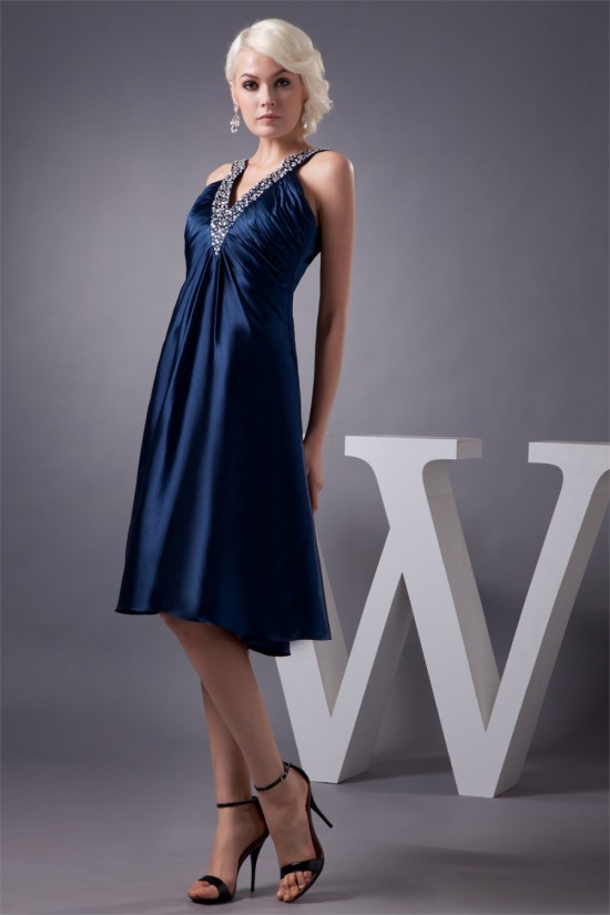 Sleeveless Beading Silk like Satin V-Neck Prom/Formal Evening Dresses 02021410