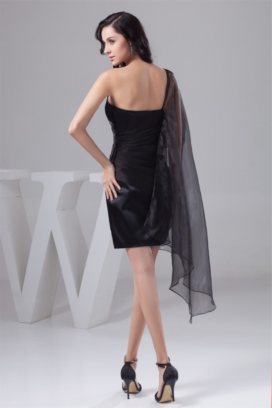 Sleeveless Satin Organza One-Shoulder Short/Mini Prom/Formal Evening Dresses 02021414