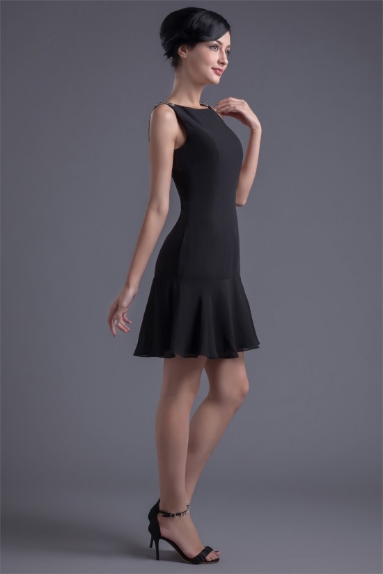 Bateau Beading Short/Mini Sleeveless Chiffon Little Black Dresses 02021450