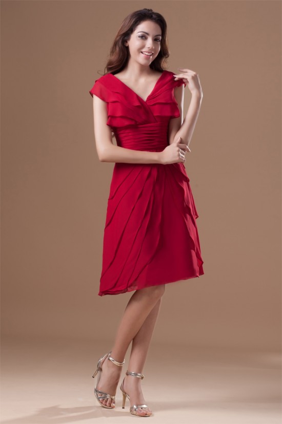 Knee-Length Chiffon Silk like Satin Pleats Prom/Formal Evening Bridesmaid Dresses 02021472